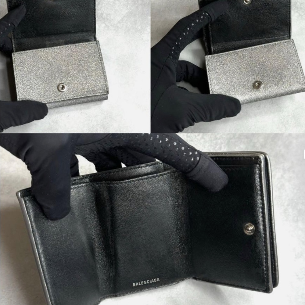 BALENCIAGA Silver/Gray Glitte Everyday Mini leather Wallet, EUC - Picture 7 of 17
